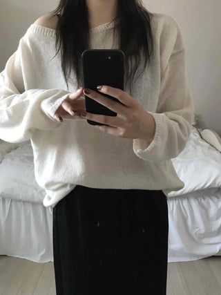 Airy Boat Neck Loose Fit See-through Knit