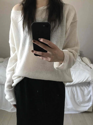 Airy Boat Neck Loose Fit See-through Knit