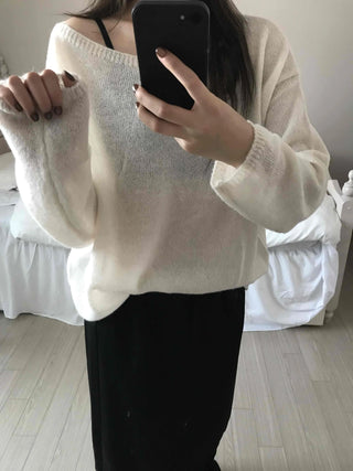Airy Boat Neck Loose Fit See-through Knit