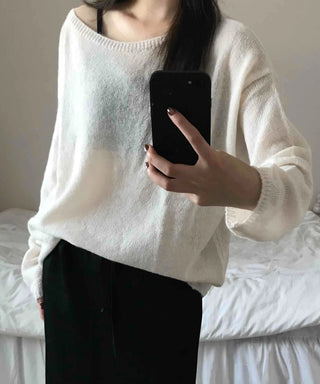 Airy Boat Neck Loose Fit See-through Knit