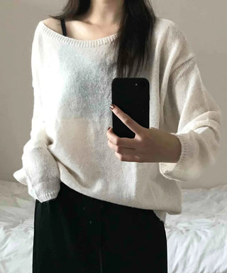Airy Boat Neck Loose Fit See-through Knit