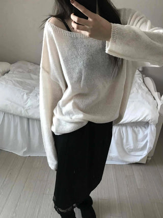 Airy Boat Neck Loose Fit See-through Knit