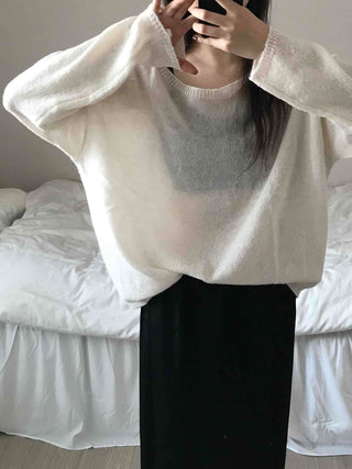 Airy Boat Neck Loose Fit See-through Knit