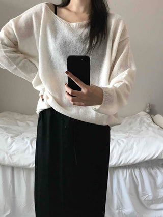 Airy Boat Neck Loose Fit See-through Knit