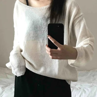Airy Boat Neck Loose Fit See-through Knit