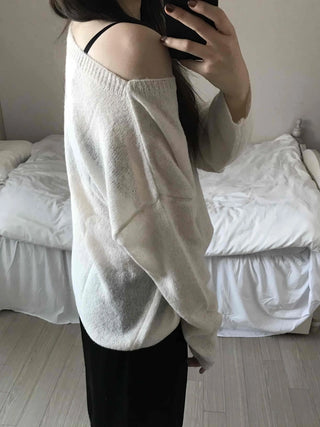 Airy Boat Neck Loose Fit See-through Knit