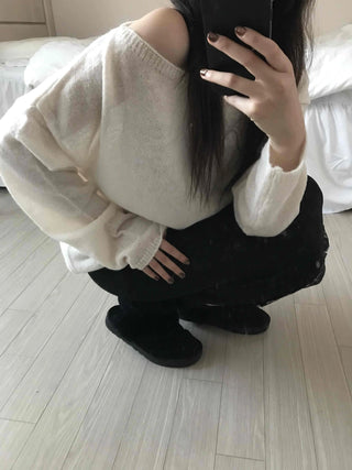 Airy Boat Neck Loose Fit See-through Knit