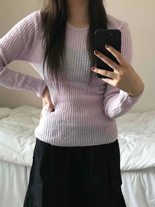 Round Neck Mohair Ribbed Slim Knit