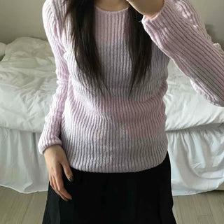 Round Neck Mohair Ribbed Slim Knit