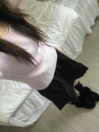 Round Neck Mohair Ribbed Slim Knit