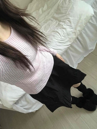 Round Neck Mohair Ribbed Slim Knit