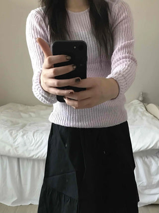 Round Neck Mohair Ribbed Slim Knit