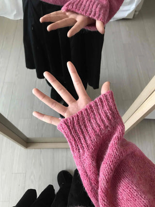 Alpaca Balloon Sleeve Oversized V-Neck Knit
