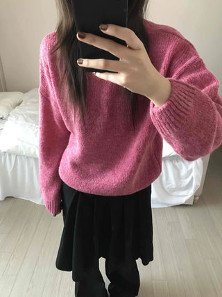 Alpaca Balloon Sleeve Oversized V-Neck Knit