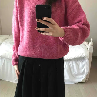 Alpaca Balloon Sleeve Oversized V-Neck Knit