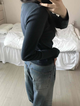 Minimal Punched Shirred Cotton Ribbed Cardigan