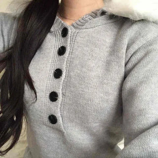Soft Swan Fur Collar Half Button Knit