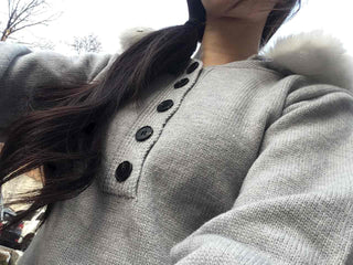 Soft Swan Fur Collar Half Button Knit
