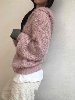 Cozy Shaggy Drawstring Hooded Zip-Up Knit Cardigan