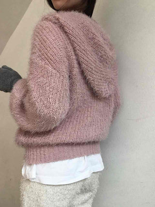 Cozy Shaggy Drawstring Hooded Zip-Up Knit Cardigan