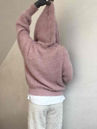 Cozy Shaggy Drawstring Hooded Zip-Up Knit Cardigan