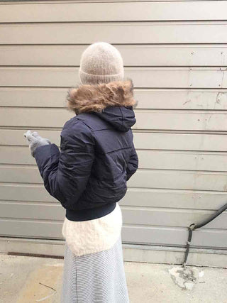 Cropped Short Padded Jacket with Fur Hood and Pocket Detail