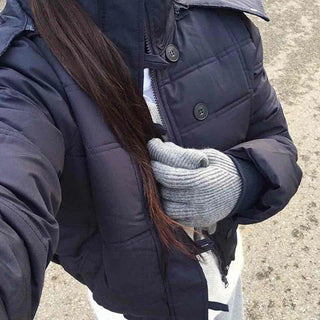 Cropped Short Padded Jacket with Fur Hood and Pocket Detail