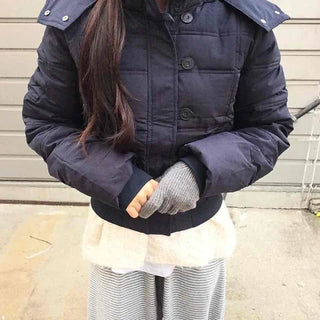 Cropped Short Padded Jacket with Fur Hood and Pocket Detail