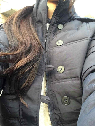Cropped Short Padded Jacket with Fur Hood and Pocket Detail