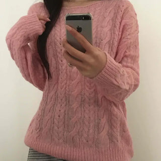 Romantic Cable Pattern Loose Fit Round Knit