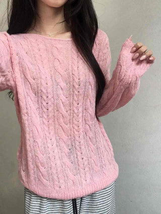 Romantic Cable Pattern Loose Fit Round Knit