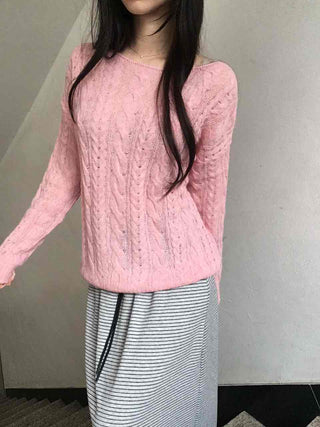 Romantic Cable Pattern Loose Fit Round Knit