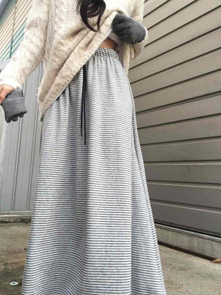 Daily Autumn Striped A-Line Long Skirt