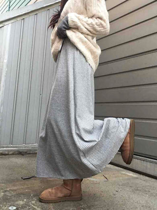 Daily Autumn Striped A-Line Long Skirt