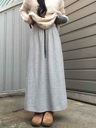 Daily Autumn Striped A-Line Long Skirt