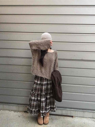 Soft Fuzzy Boat Neck Loose Fit Knit