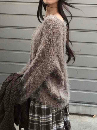 Soft Fuzzy Boat Neck Loose Fit Knit