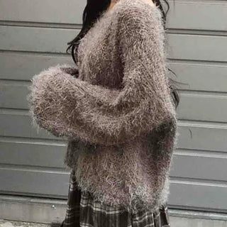 Soft Fuzzy Boat Neck Loose Fit Knit