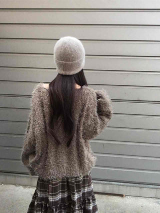 Soft Fuzzy Boat Neck Loose Fit Knit