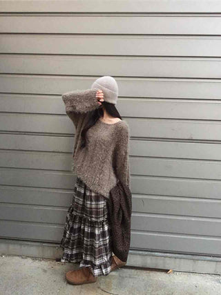 Soft Fuzzy Boat Neck Loose Fit Knit