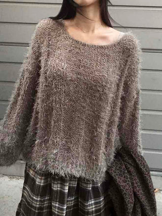Soft Fuzzy Boat Neck Loose Fit Knit
