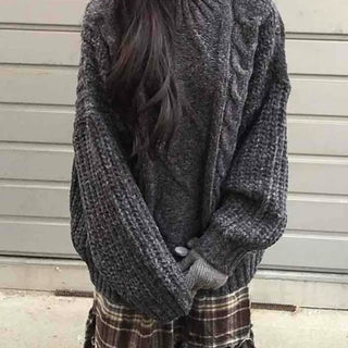 Cable Lace Mix Puff Sleeve Loose Fit Knit
