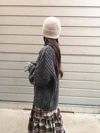 Cable Lace Mix Puff Sleeve Loose Fit Knit