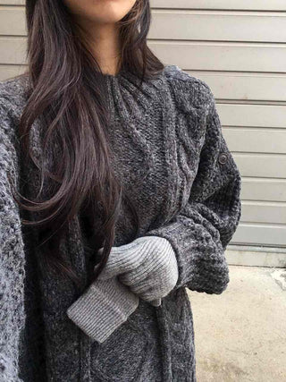 Cable Lace Mix Puff Sleeve Loose Fit Knit
