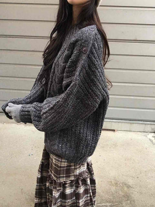 Cable Lace Mix Puff Sleeve Loose Fit Knit