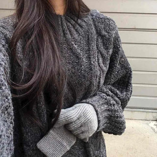 Cable Lace Mix Puff Sleeve Loose Fit Knit