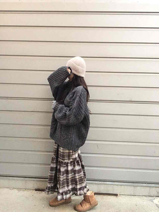 Cable Lace Mix Puff Sleeve Loose Fit Knit