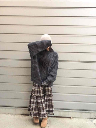 Cable Lace Mix Puff Sleeve Loose Fit Knit