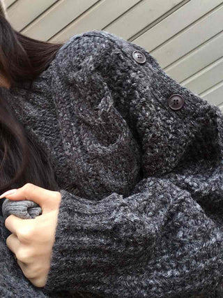 Cable Lace Mix Puff Sleeve Loose Fit Knit