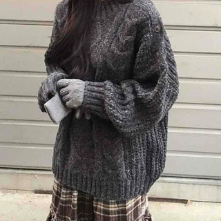 Cable Lace Mix Puff Sleeve Loose Fit Knit
